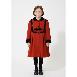 Elegant Kids' Red Coat with Black Accents